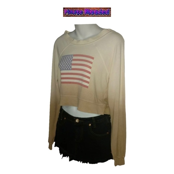 Wildfox Couture Cropped Jumper Patriot Ashbury Fourth Of July Sweatshirt Seen On - Picture 3 of 8